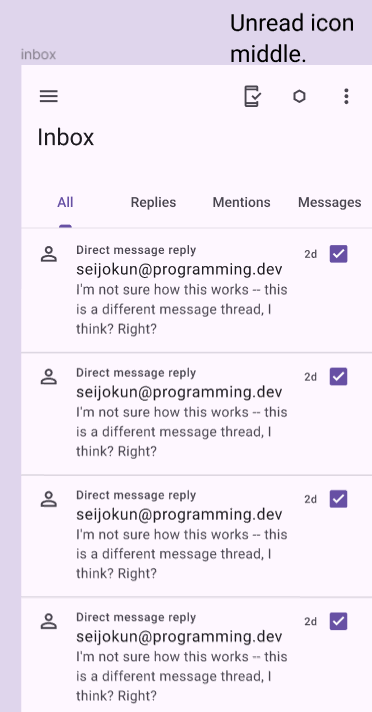 inbox view, weird icons