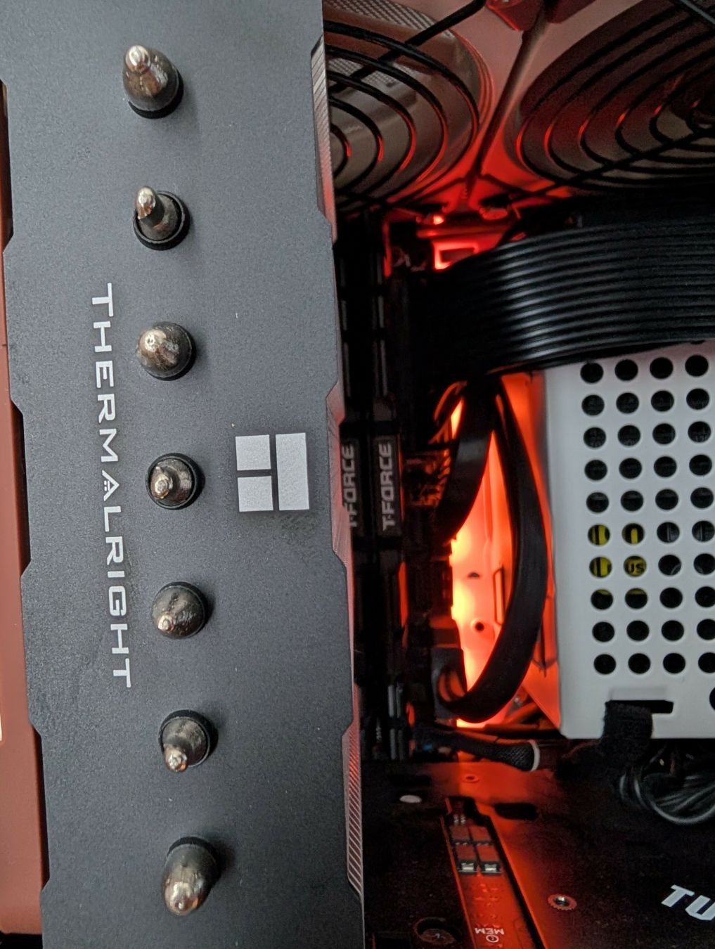 Picture of a Thermalright Phantom Spirit 120 inside an NR200 case, displaying clearance of the RAM.