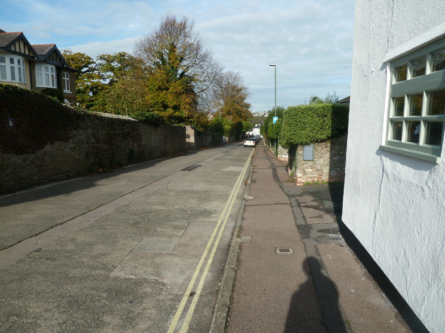 One of the roads in the area, with houses and other buildings.