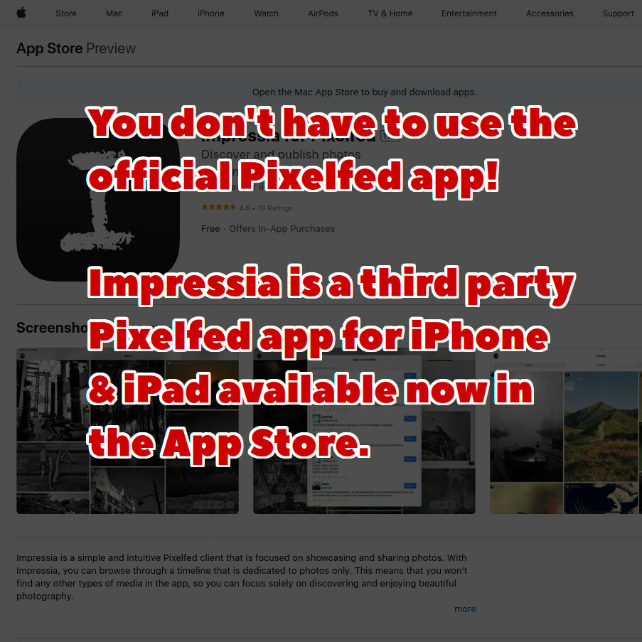 Darkened screenshot of the Impressia app's page on Apple's App Store, with a caption overlaid that reads: 