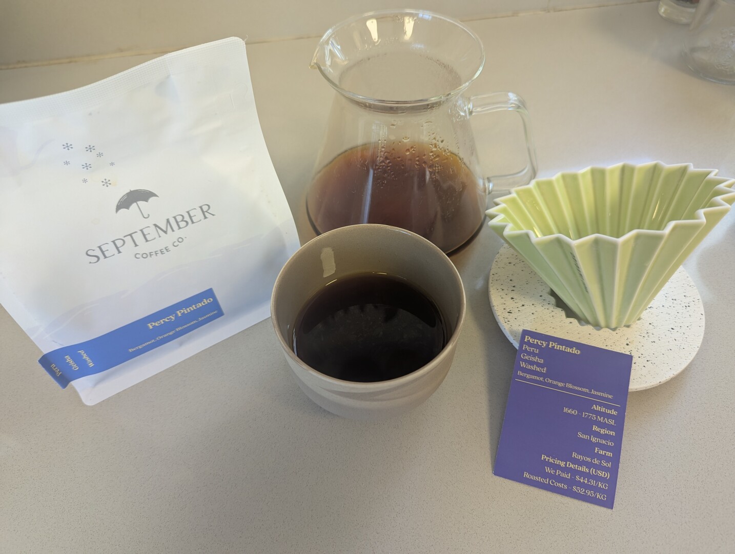 percy Pintado by September Coffee, Origami dripper and Odaka cup