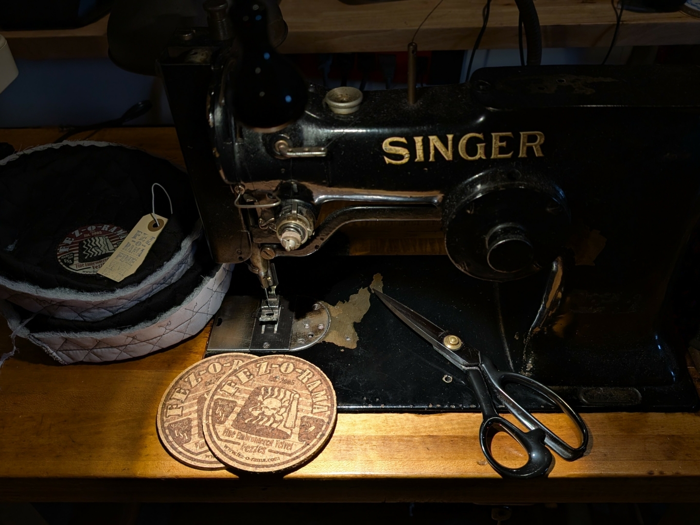 A well worn vintage sewing machine in-between use