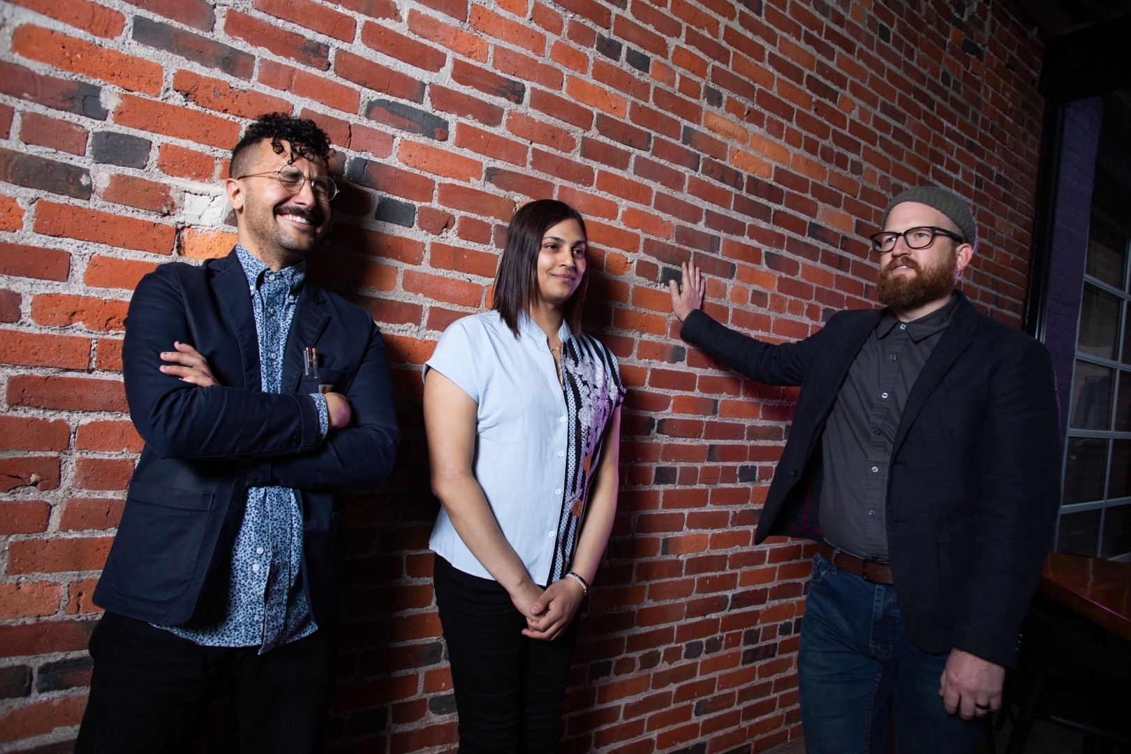 A photo of the band Turtle Boat. From left to right: Dan DiPiero, Abhilasha Chebolu, Alex Burgoyne.